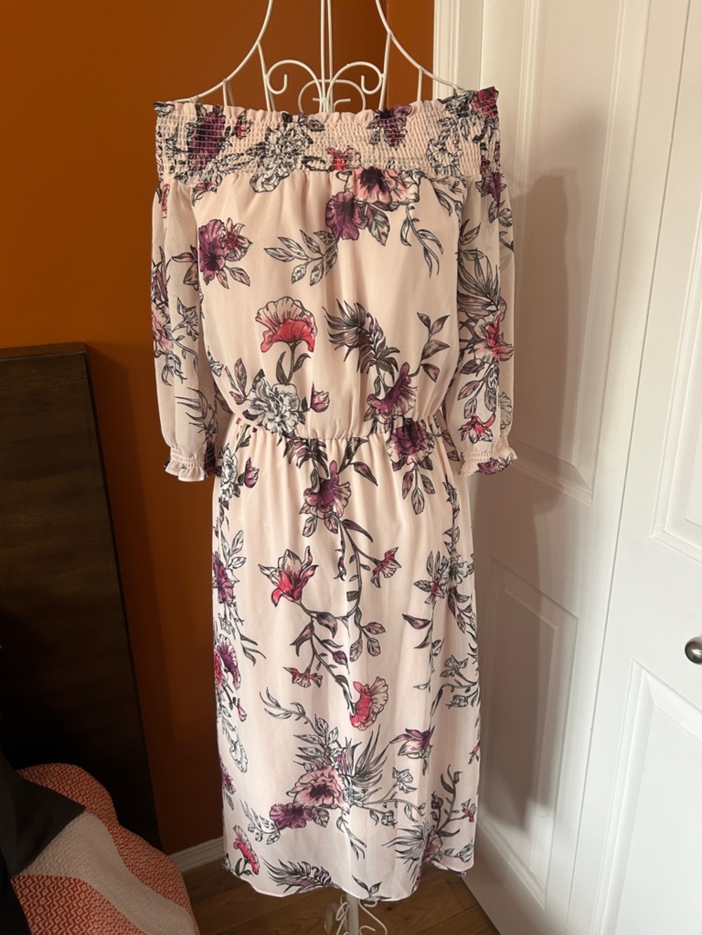 NWOT Reitmans Floral High Low Dress XS Off Shoulder Cottagecore Boho - Picture 2 of 12